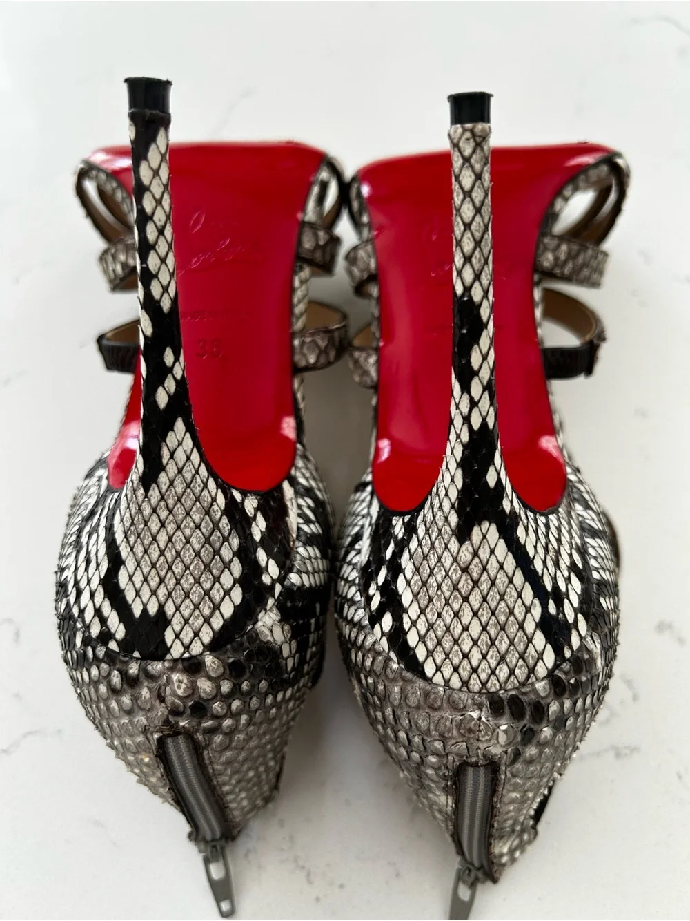Christian Louboutin snake skin strappy heels size 36